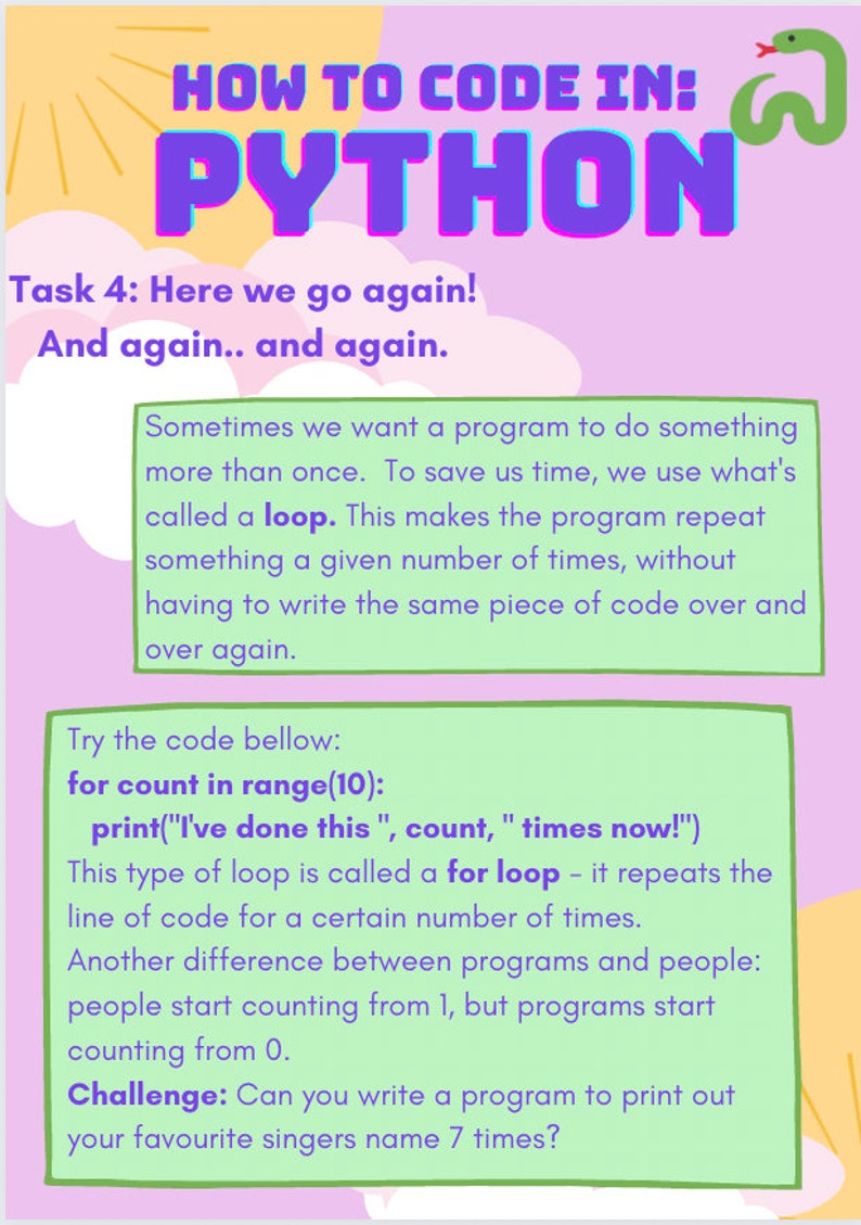 Python Kids Coding Worksheet / Tasksheet - Etsy