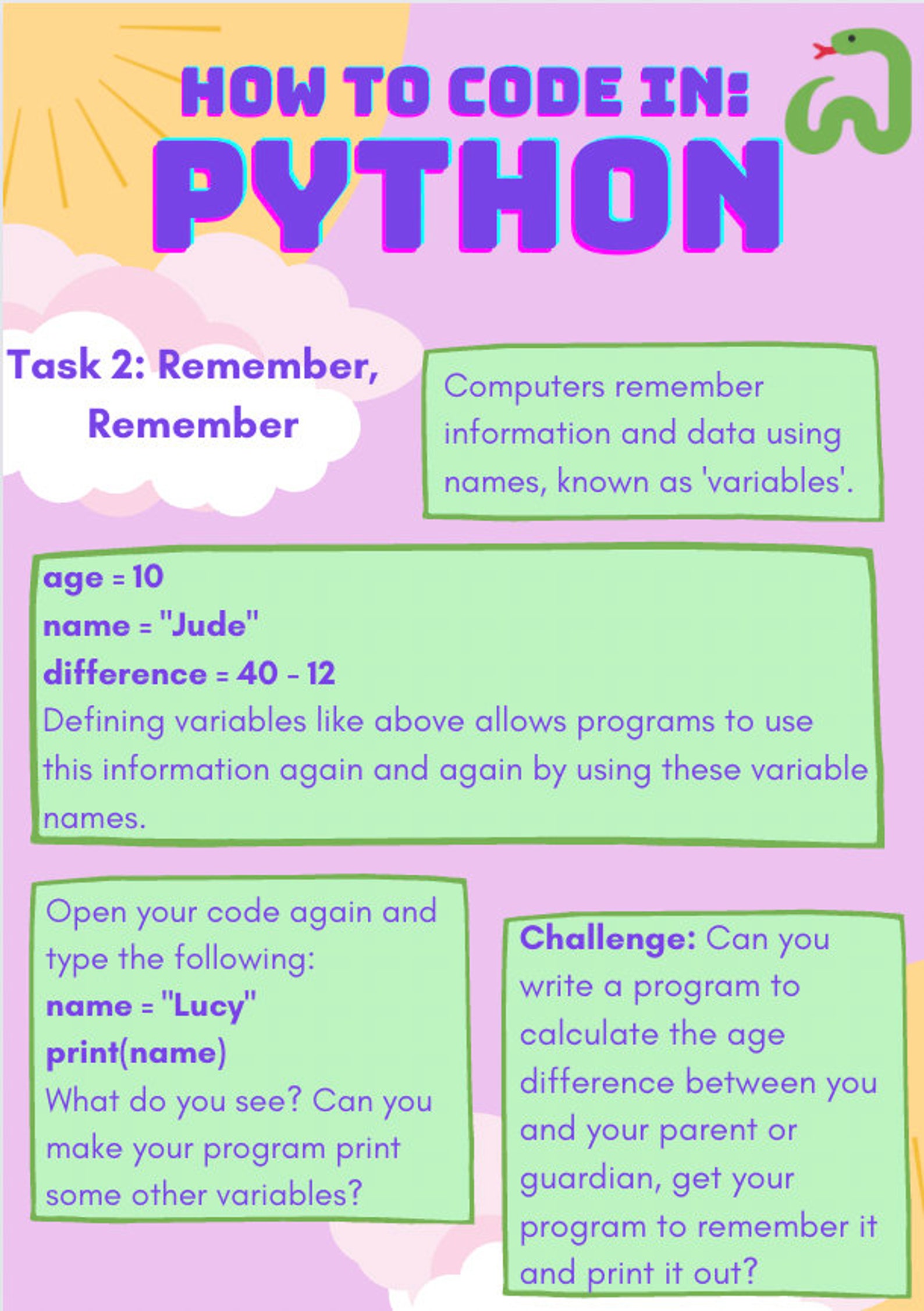Python Kid’s Coding Worksheet / Tasksheet - Etsy Canada