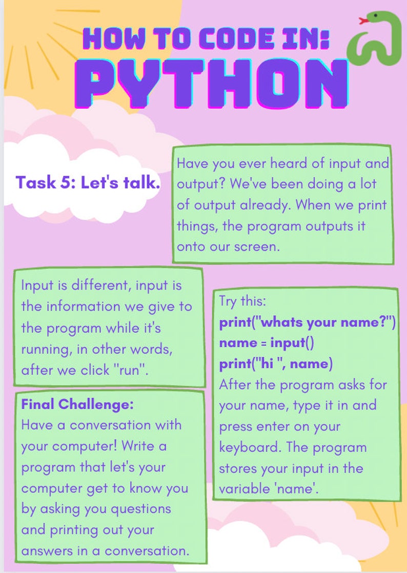 Python Kid’s Coding Worksheet / Tasksheet - Etsy Canada