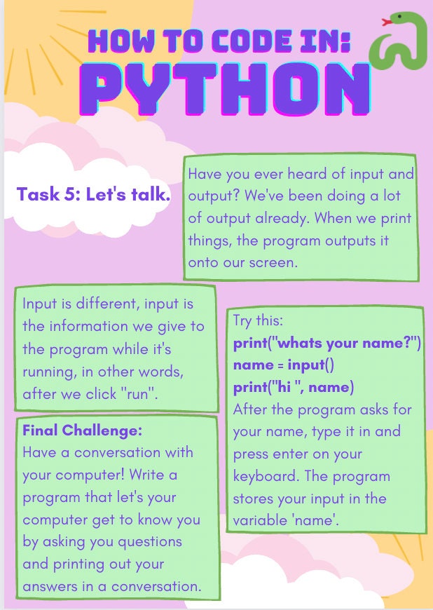 Python Kid’s Coding Worksheet / Tasksheet - Etsy