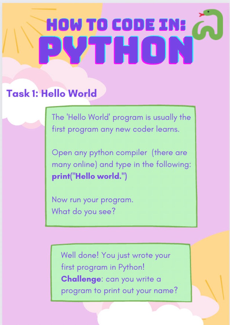 Python Kid’s Coding Worksheet / Tasksheet - Etsy Canada