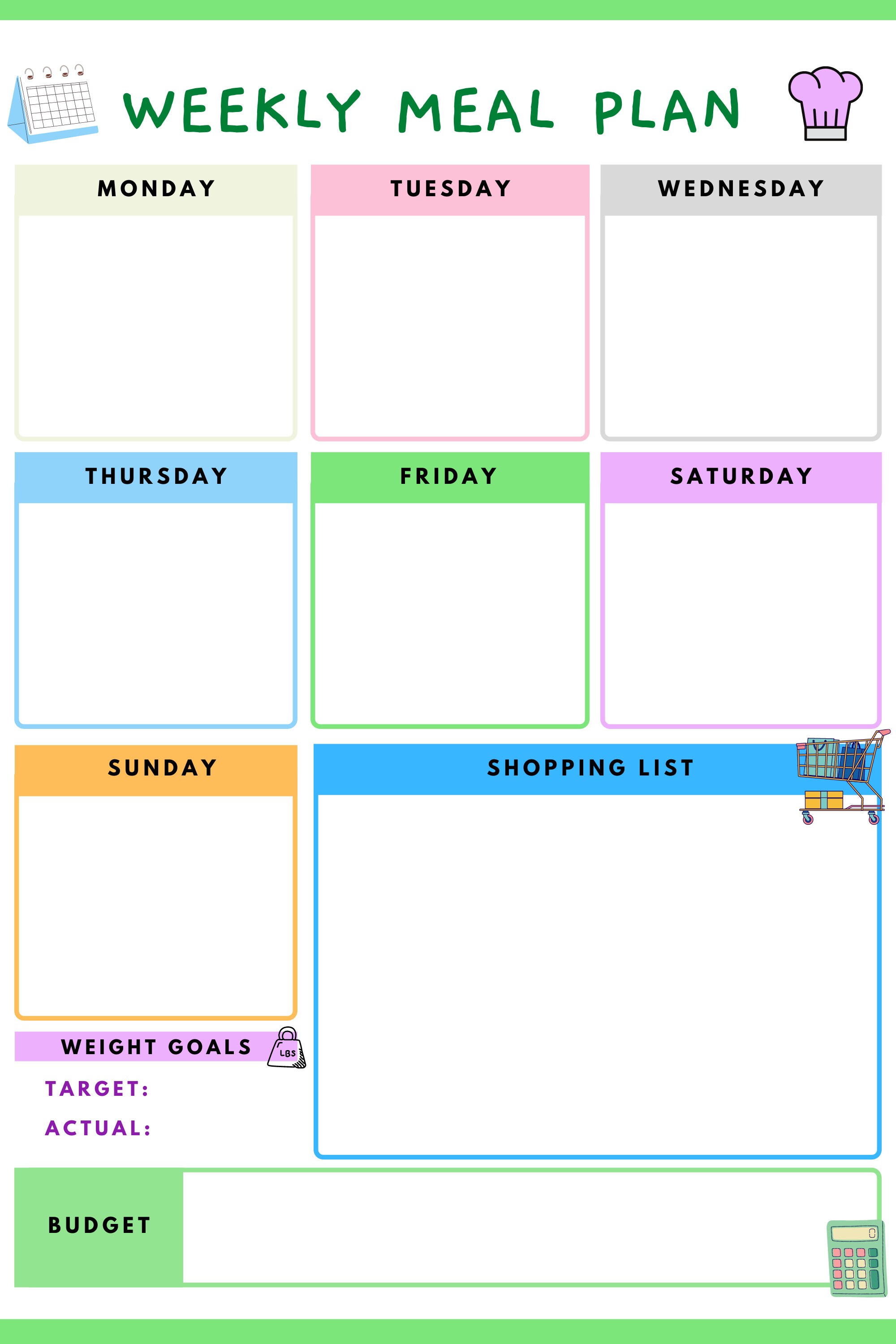 Day to Day Meal Plan,weekly Meal Planner,meal Planning