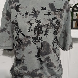Dancing skeletons Halloween T-shirt, Halloween  Bleached T-shirts, Witches Shirt, Fall bleach tee, Halloween Bleached T-shirt