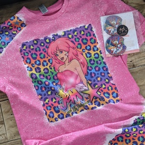 Gebleekt T-shirt uit de jaren 80, neon luipaardprint met gebleekt T-shirt uit de jaren 80 cartoon, gebleekt T-shirt in jaren 80-stijl, nostalgisch gebleekt shirt uit de jaren 80