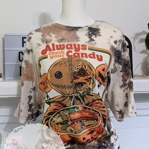 Horror Movie Fan Bleached T-shirt, Halloween Bleached Shirt, Creepy Bleached T-shirt, Slasher Movie Bleached Tee,