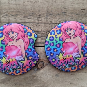 Nostalgic 80's Girl Cartoon Neoprene Car Coasters, 80's Car Coasters , Car Accessories, Coasters