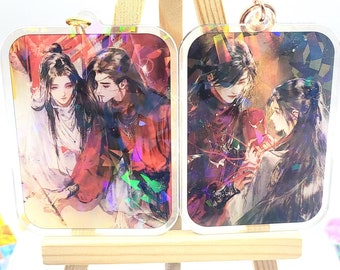 Officiële zegen van de hemel | Hua Cheng en Xie Lian | Tian Guan Ci Fu | TGCF | Holografische regenboog acryl sleutelhanger | Yaoi Boys Love-basislaagbedel