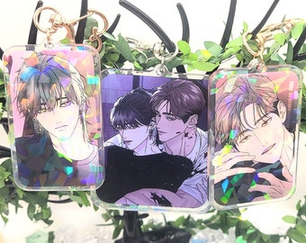 Pi Bada & Nam Doha BL | Acryl sleutelhanger | Holografische regenboog | Dubbelzijdig | 3 INCH | Manhwa | Yaoi | Jongens zijn dol op | Manga | Charme