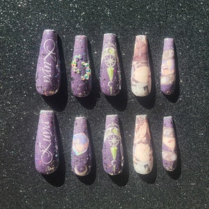 Kuya Acrylic Press-on Nails | Nu: Carnival | Boys Love | Yaoi | Anime Game | Character Gem | Sparkly| Dual Crystal Moon Set