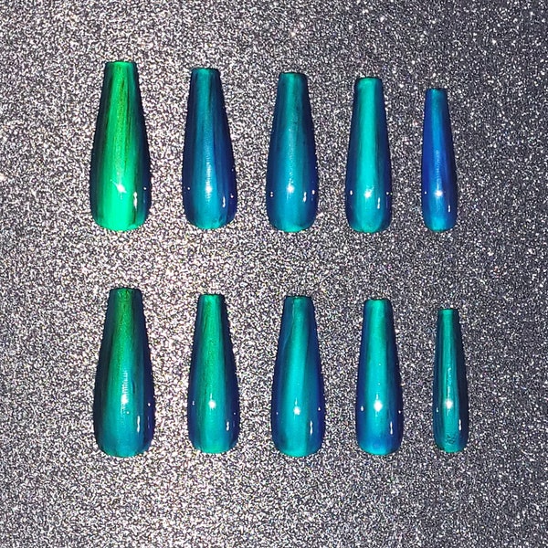 Color Changing Acrylic Press on Nails | Temperature & Pressure Changing | Liquid Crystal | Magic Mood Shifting Nails (Shifts 12 Colors)