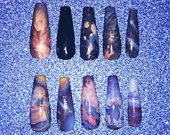 Howl and Sophie Press on Nails | Color and Temperature Changing (Pointer Finger) | Acrylic Nails | Night Sky Set