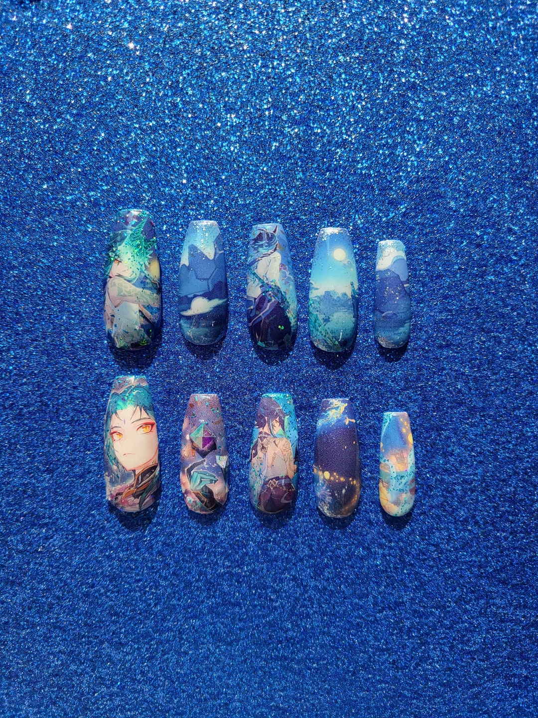 Xiao Genshin Impact Liyue Sparkly Acrylic Press on Nails Set - Etsy