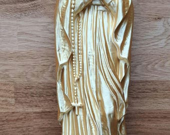 Statue of the Virgin Mary 38 cm - Modern Sculpture in Gold 3D Printed Design - Contemporary Sacred Art - Spiritual Gift, Baptism, Communion