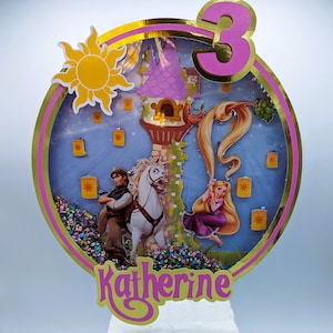 Topper de pastel enredado/Decoraciones de fiesta enredadas/Fiesta de cumpleaños enredado/Topper de pastel personalizado enredado/Topper de pastel Rapunzel/Topper de pastel Shaker