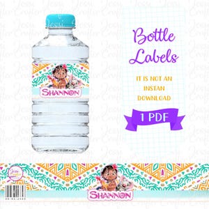 Moana Wasserflasche Etikett/Baby Moana Geburtstag Party Dekoration/Moana Wasserflasche digitales Etikett/Baby Moana Digital Download Party Etikett