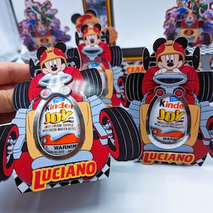 Scatola per uova Kinder Mickey Roadster Racers/Decorazioni per feste di Topolino/Bomboniera personalizzata per uova Kinder/Sacchetto Kinder Joy di Topolino/Scatola per uova di cioccolato