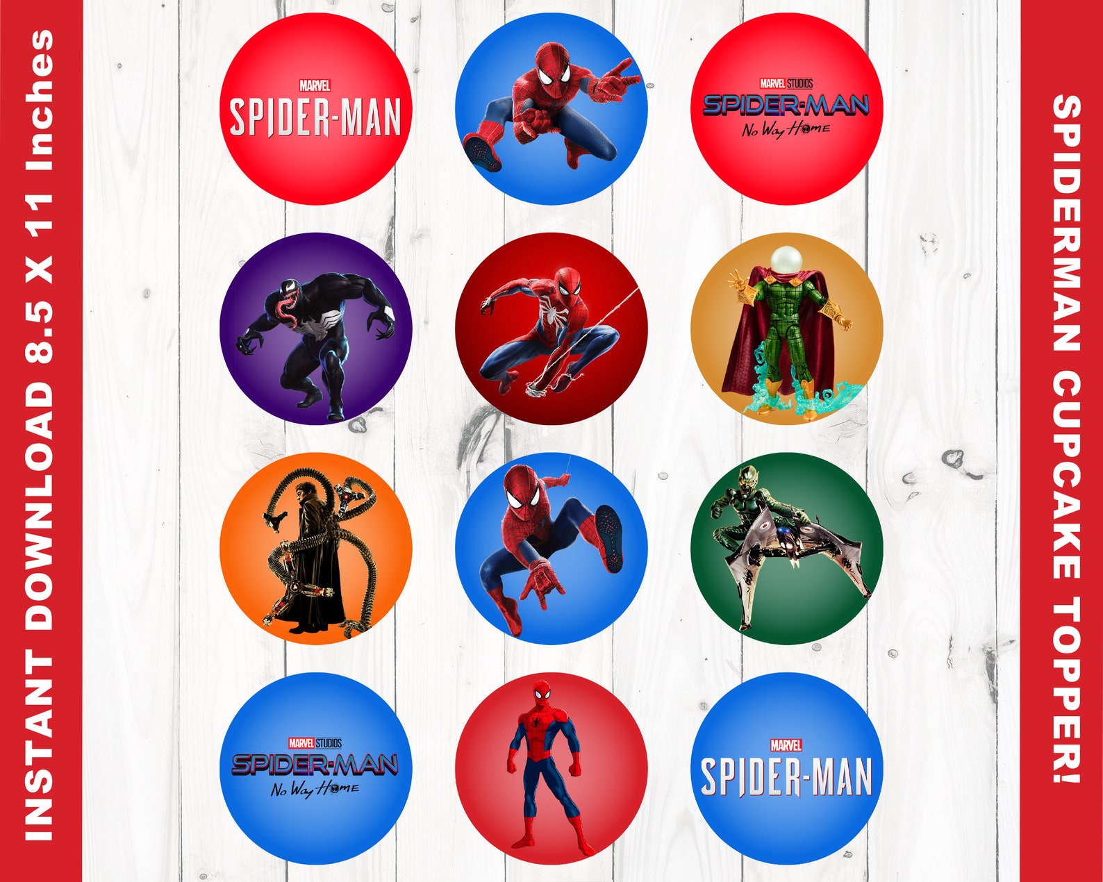 INSTANT DOWNLOAD Spiderman cupcake toppers Spiderman party