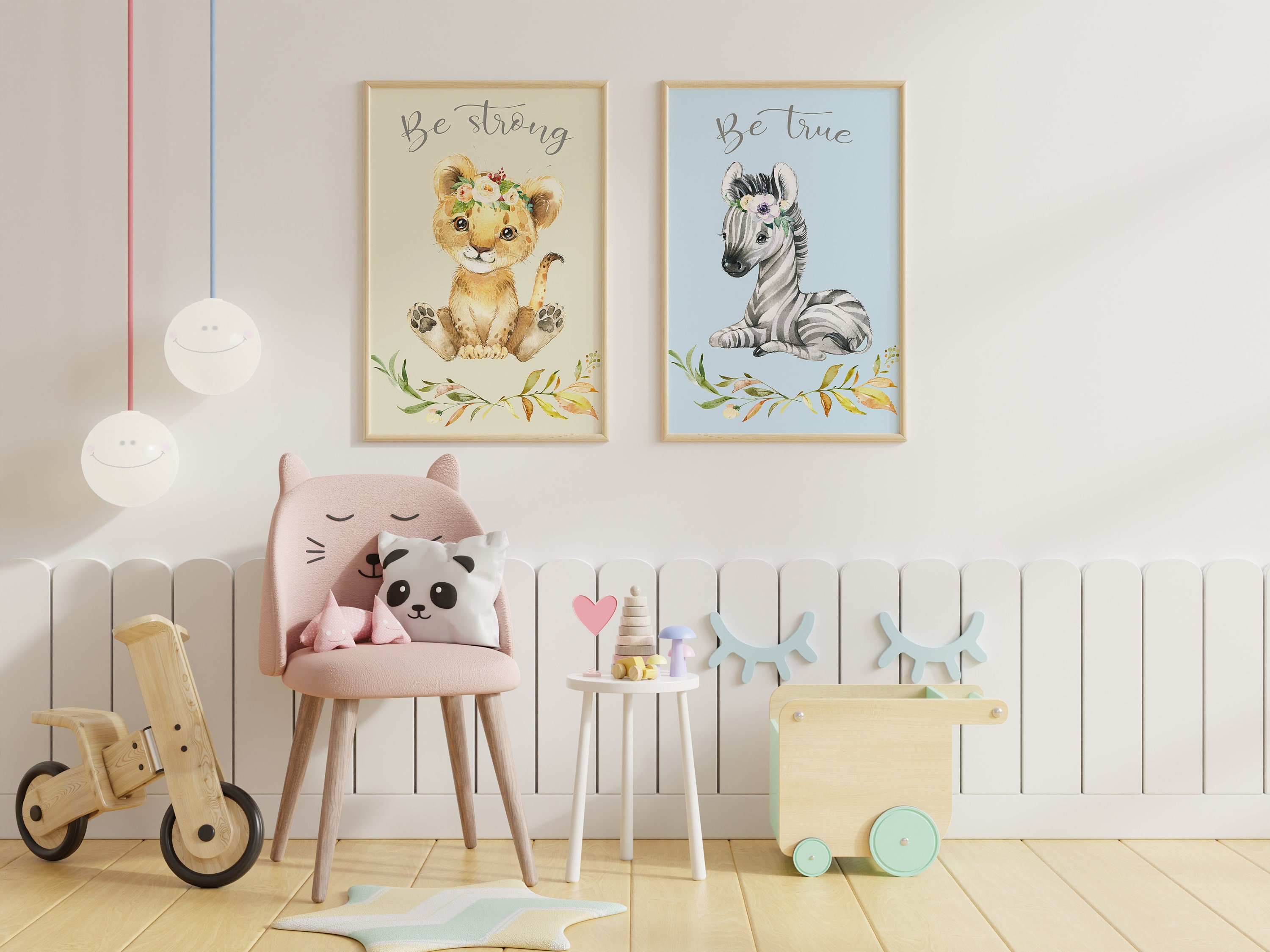 Lot de 2 Affiches Animaux Tigre/Zèbre ou Tigre/Hippopotame, Décoration Chambre Enfant/Bébé, Différen