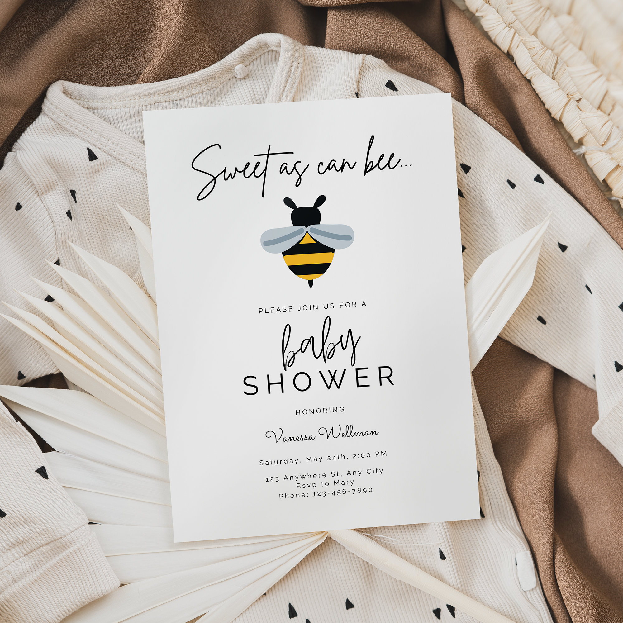 Sweet As Can Bee Themed Baby Shower Invitation Template