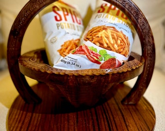 Handmade Collapsible Wooden Basket - Versatile Snack, Fruit, and Vegetable Basket - Elegant Centerpiece & Trivet Combo - Housewarming gifts