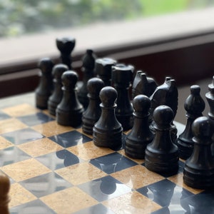 Marble Chess pieces Set, Chess pieces only for Chess set, Best gifts for Boy Friend, Black and Coral, Fathers Day Gift from Daughter