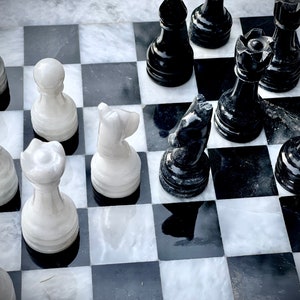 Hand-Polished Natural Marble Chess Pieces – Premium Stone Game Pieces Only (12–16” Boards) – Luxury Gift for Players & Decor