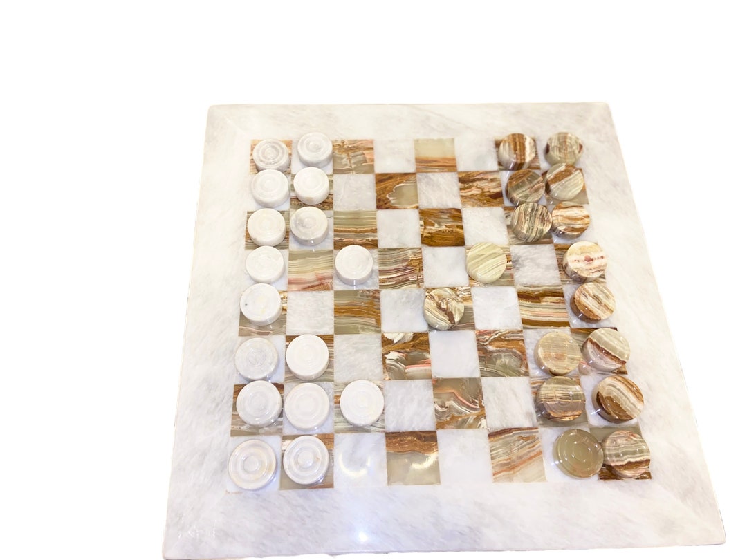 Premium Marble Checkers Board With Marble Pieces Handcrafted Luxury 12