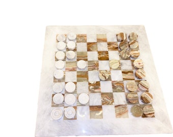 Marble Checkers Set – Luxury Stone Board & Pieces | Handmade Game Decor | Halloween gift