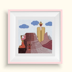 Eine kasachische Illustration mit Filzeffekt gedruckt auf Papier für Wanddekor, erhältlich in verschiedenen Größen