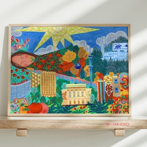 Colorful Almaty wall art - illustration printed on a high quality paper in A4 and A3 sizes