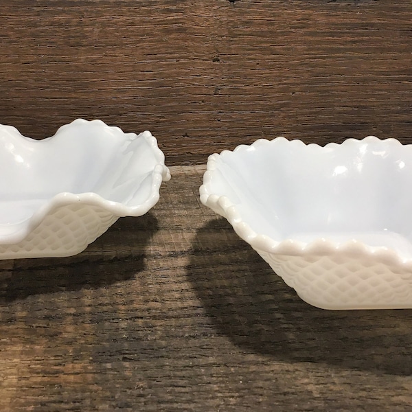 Vintage Milk Glass White Diamond Hobnail Dish