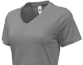 Cotton Polyester V-Neck Sublimation Ladies Tee