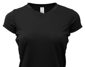 Ladies Polyester V-Neck Shirt: Sublimation Blank, UPF 50+