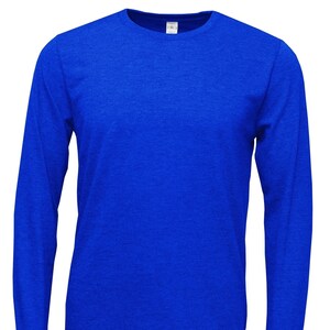 May include: A royal blue long-sleeved t-shirt.
