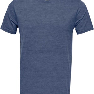 May include: A blue short-sleeved t-shirt made of a soft, comfortable fabric. The shirt has a crew neck and a relaxed fit.