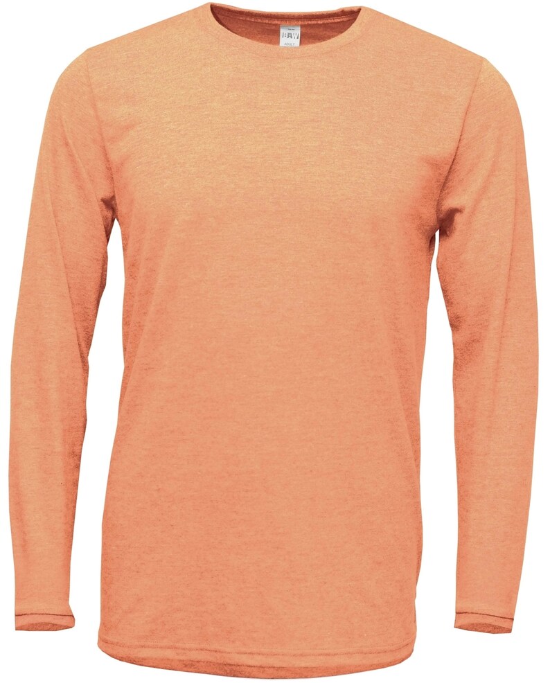 May include: A long-sleeved t-shirt in a peachy orange color. The shirt is made of a soft, comfortable fabric and has a relaxed fit.