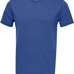 May include: A solid royal blue short-sleeved t-shirt.