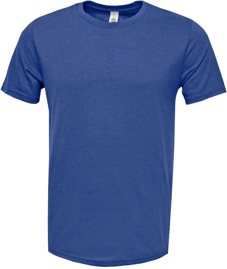 May include: A solid royal blue short-sleeved t-shirt.