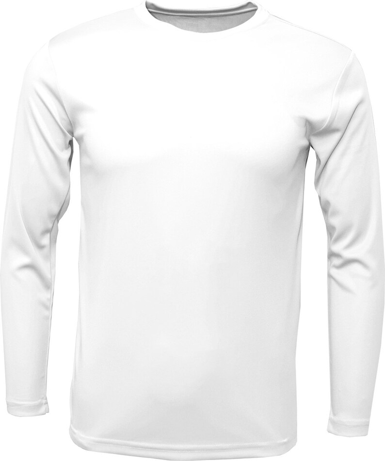 May include: A white long-sleeve t-shirt with a crew neck.