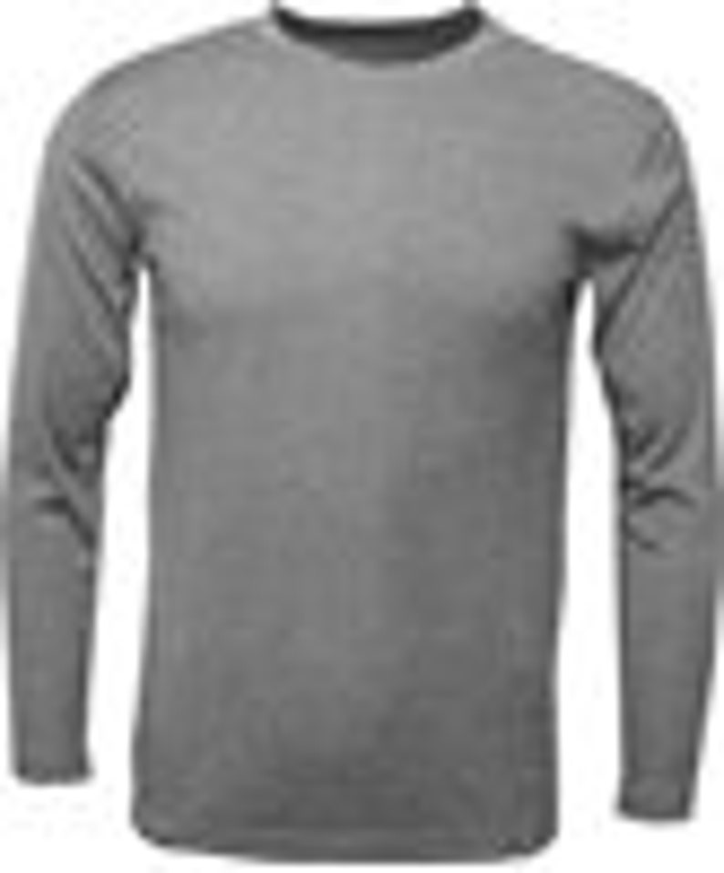 May include: A long-sleeved, gray t-shirt made of a soft, comfortable fabric.