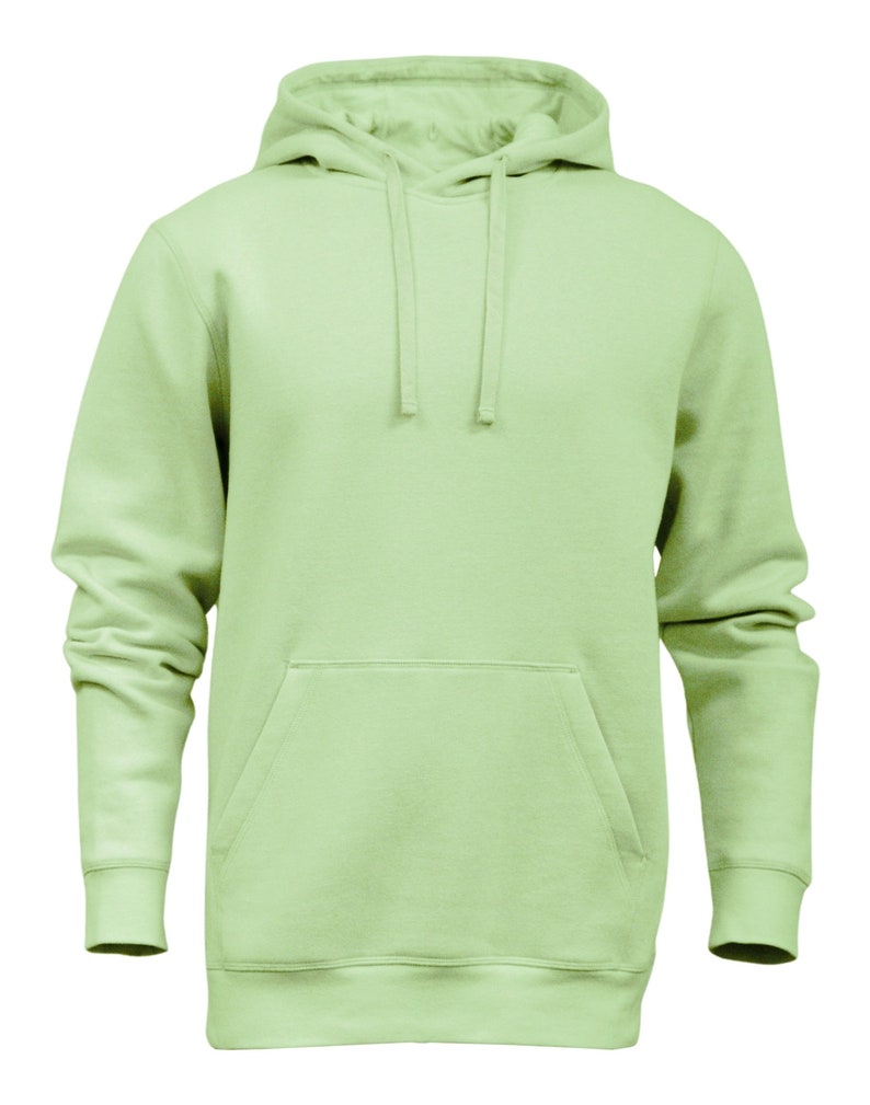 K&ouml;nnte beinhalten: Ein hellgr&uuml;ner Kapuzenpullover mit einer K&auml;ngurutasche und langen &Auml;rmeln.