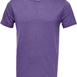 May include: A purple short-sleeved t-shirt made of a soft, comfortable fabric.