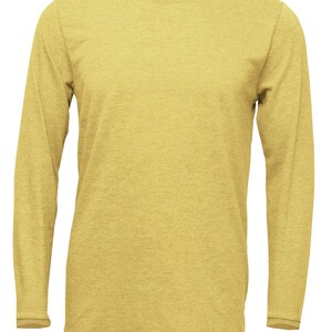May include: A long-sleeved t-shirt in a light yellow color with a heather texture.