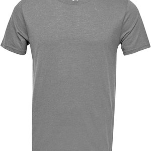 May include: A heather gray short-sleeved t-shirt with a crew neck.