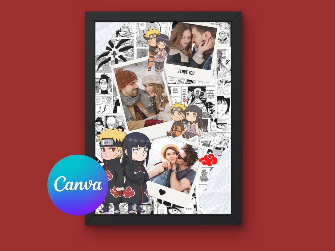 Custom Anime Ninja Couple Photo Frame Canva Template, Romantic Polaroid ...