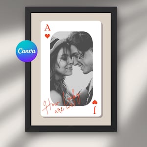 Plantilla personalizada de Canva para cartas de póker con foto, marco Polaroid de as romántico (descarga digital)