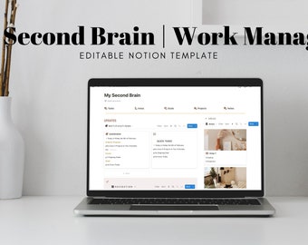 Notion Second Brain Work Manager Plantilla de Notion Planificador de proyectos Notion Para hacer Notion Planificador de negocios noción calendario estético