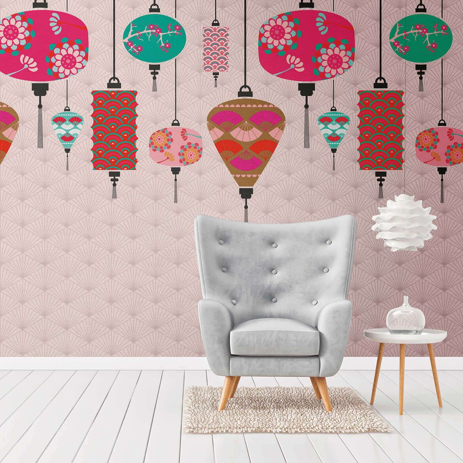 248-1 Asian Motif Wallpaper With Colorful Lanterns - Etsy