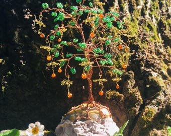 Árvore de arame de cobre com contas / Árvore de arame / Árvore de arame em miniatura / Arte em arame / Escultura em arame / Decoração para casa