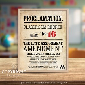 Wizard Classroom  Print | Funny Late Homework Rules Poster